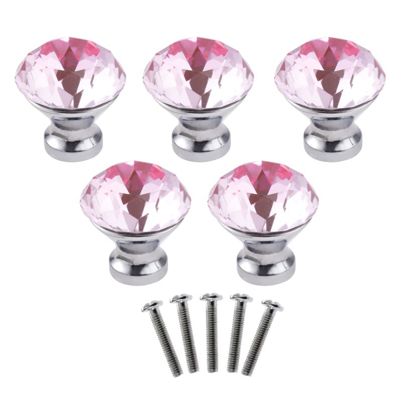 Yetaha Pink Crystal Knobs, 5PCS Diamond Drawer Pulls Glass Cabinet Handles for Wardrobe Cupboard Dresser Closet Bedroom Kitchen Furniture Decoration, with Screws - Image 1